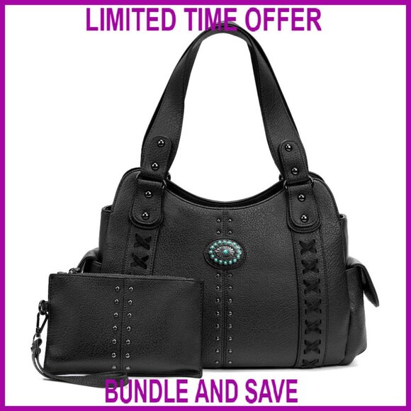 Large Western Tote Purse with Studs Top Handle Shoulder Bag Vintage Style